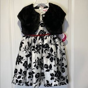 Nannette Black and White Rose Dress with Red Accent size 4
